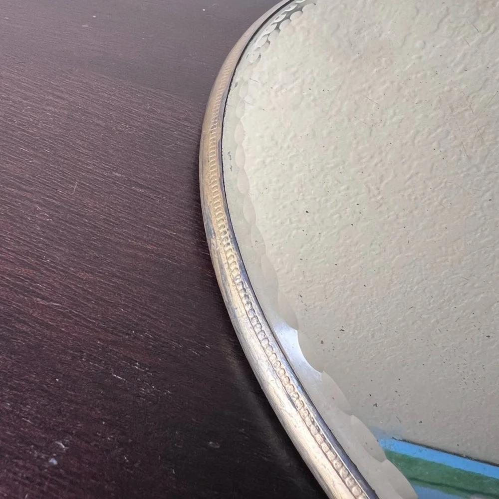 Antique 1910 Beveled Glass Mirror Vanity Tray, Platter, Toiletries Display Stora
